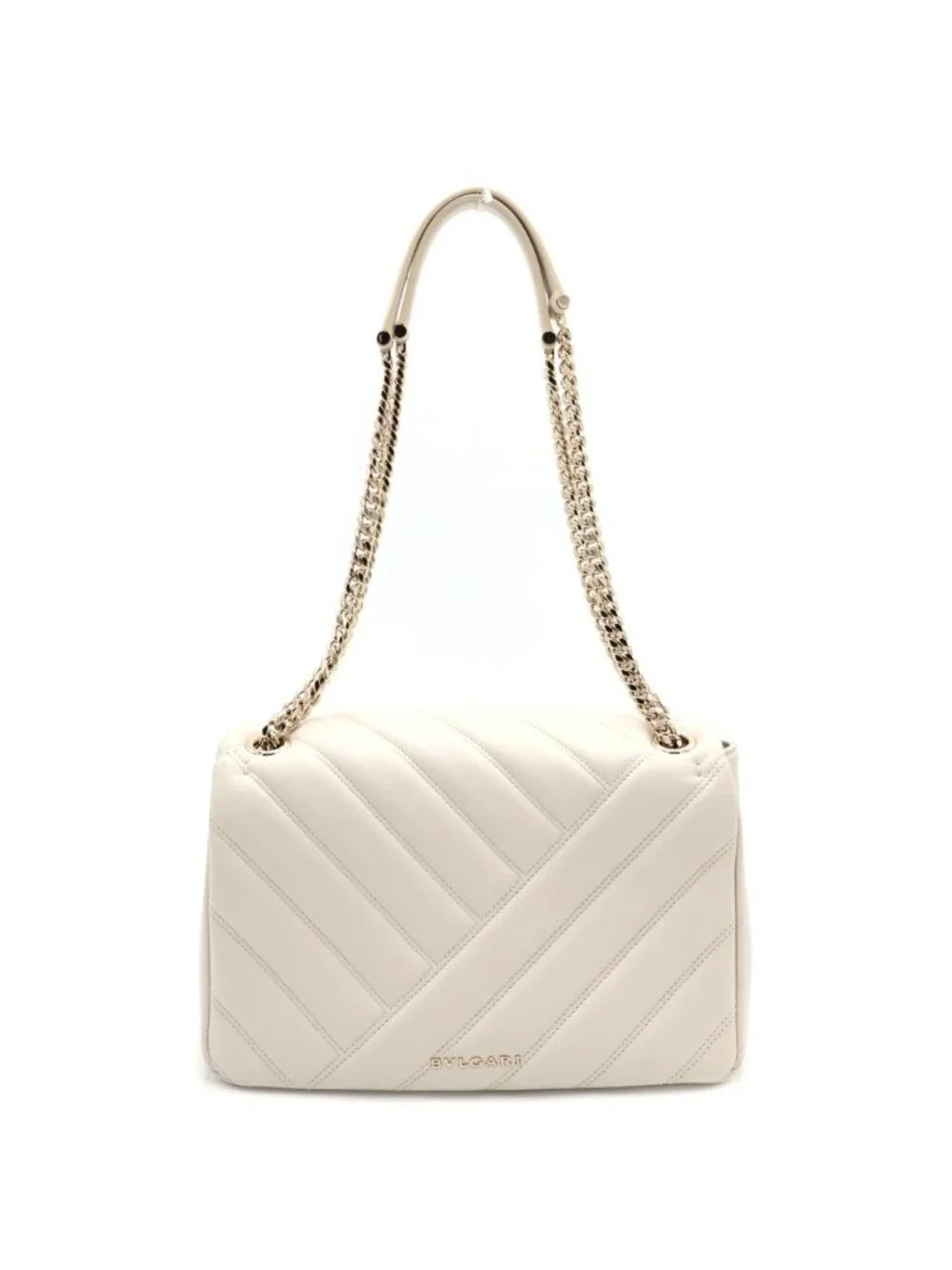 Bvlgari Serpenti Cabochon Chain Shoulder Back Leather White
